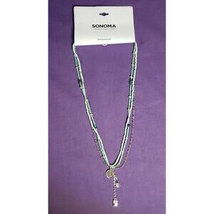 Sonoma Semiprecious Three Layer Green Seed Bead Necklace, Silver Tone, NWT